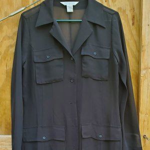 Sheer Multi-Pocketed Long-Length Black Blouse from Express ~ Circa 1996